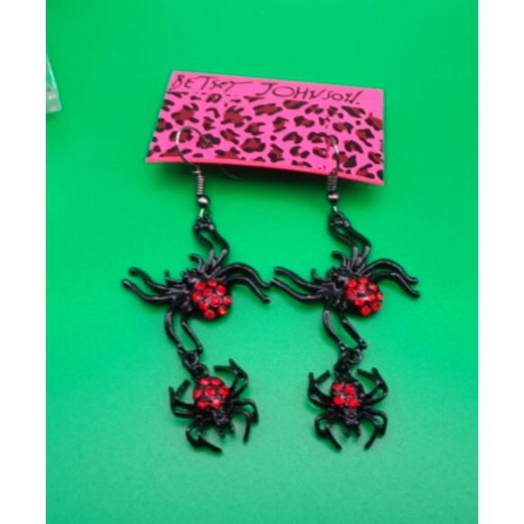 RARE Betsey Johnson Spider Necklace & Earring SET | Creep Show Goth Halloween - Picture 2 of 5